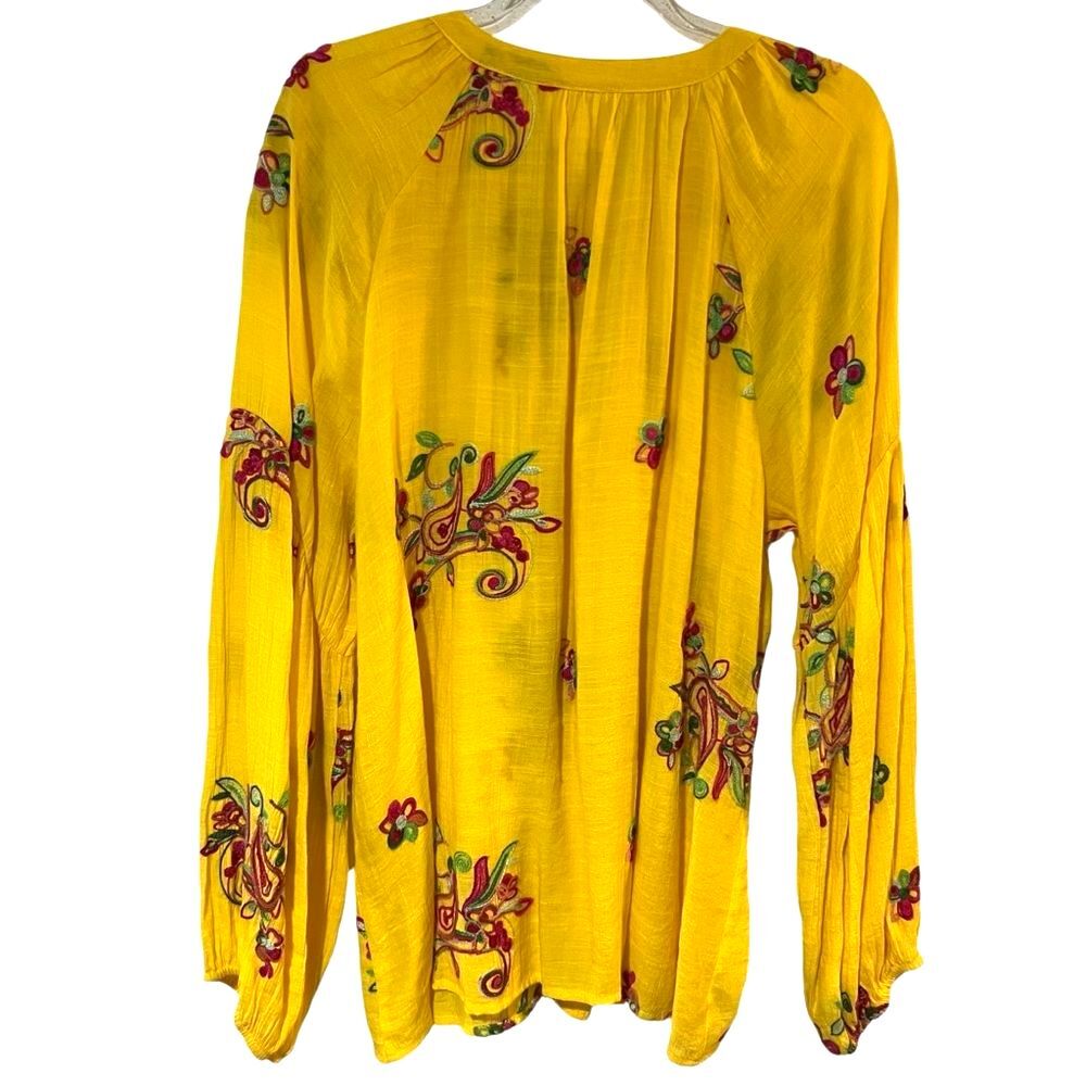 fig & flower Womens Embroidered Floral Peasant Top Sz L Boho Loose Flowy - Picture 4 of 10